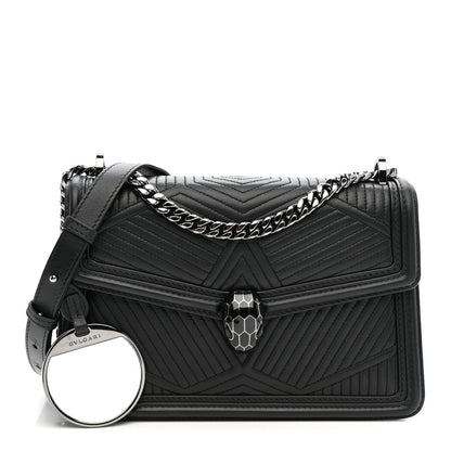 Bulgari Quilted Nappa Smooth Calfskin Serpenti Forever Diamond Blast Shoulder Bag Black 3 of 10