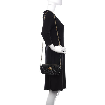 Gucci Calfskin Matelasse Mini GG Marmont Chain Crossbody Bag Black 2 of 13