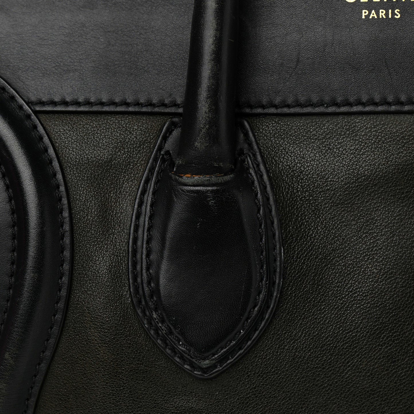 Smooth Calfskin Mini Bi-Color Luggage Forest Black