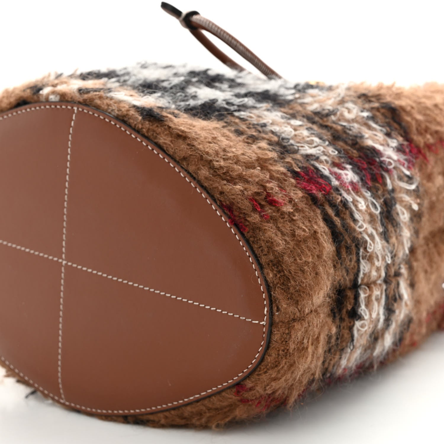 Burberry Mohair Check Calfskin TB Small Bucket Bag Brown 9 of 9