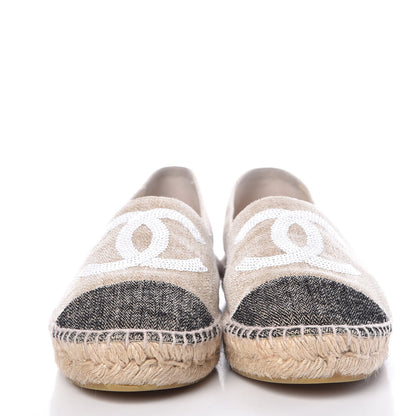 Chanel Toile Sequin CC Espadrilles 39 Beige Black 2 of 15