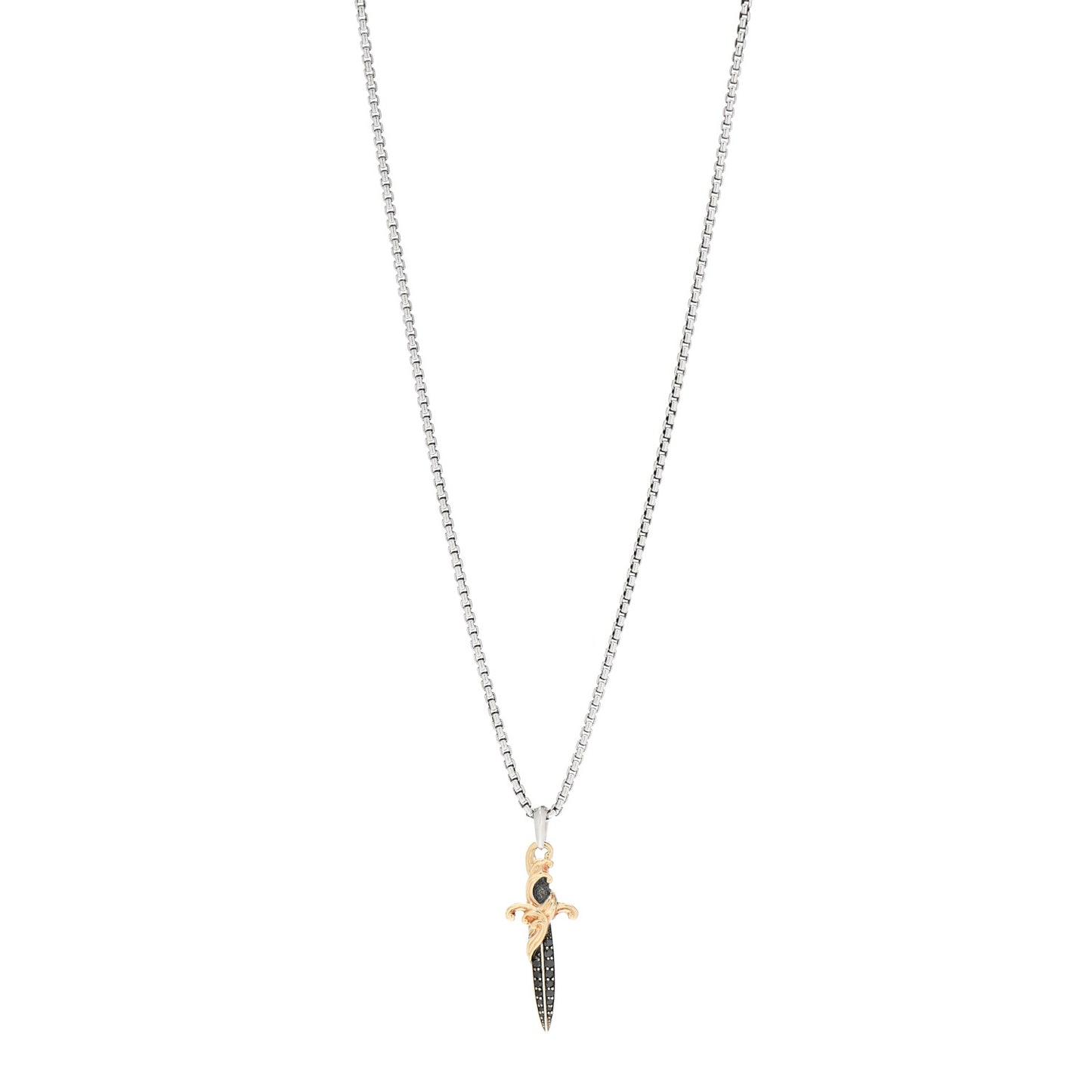 Sterling Silver 18K Yellow Gold Black Diamond Waves Dagger Amulet Pendant Necklace