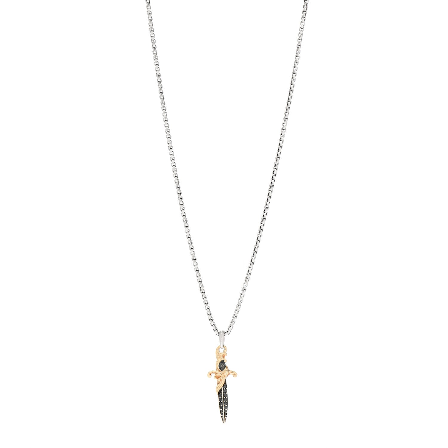 David Yurman Sterling Silver 18K Yellow Gold Black Diamond Waves Dagger Amulet Pendant Necklace 1 of 5