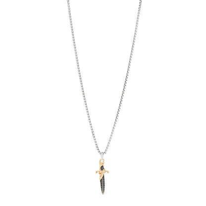 David Yurman Sterling Silver 18K Yellow Gold Black Diamond Waves Dagger Amulet Pendant Necklace 1 of 5