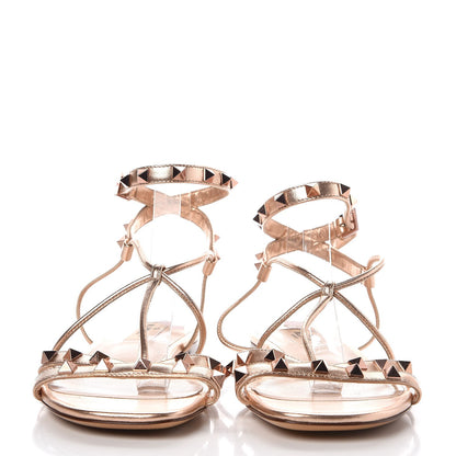Valentino Garavani Metallic Nappa Rockstud Criss Cross Ankle Wrap Flat Sandals 39 Rame 2 of 7