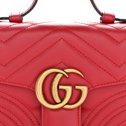 Gucci Calfskin Matelasse Mini GG Marmont Top Handle Shoulder Bag Hibiscus Red 8 of 10