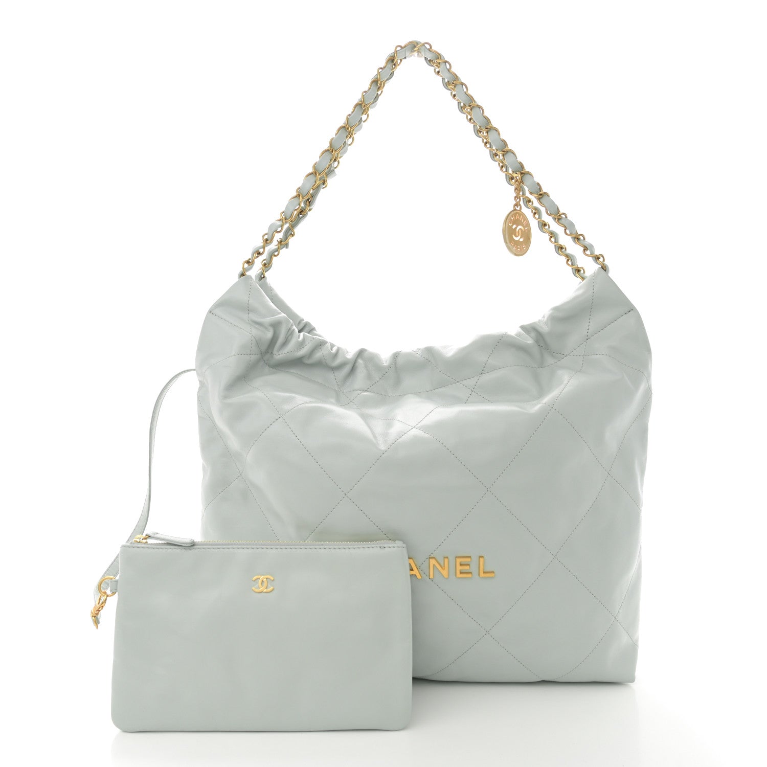 Chanel Shiny Calfskin Quilted Chanel 22 Light Blue 3 of 11