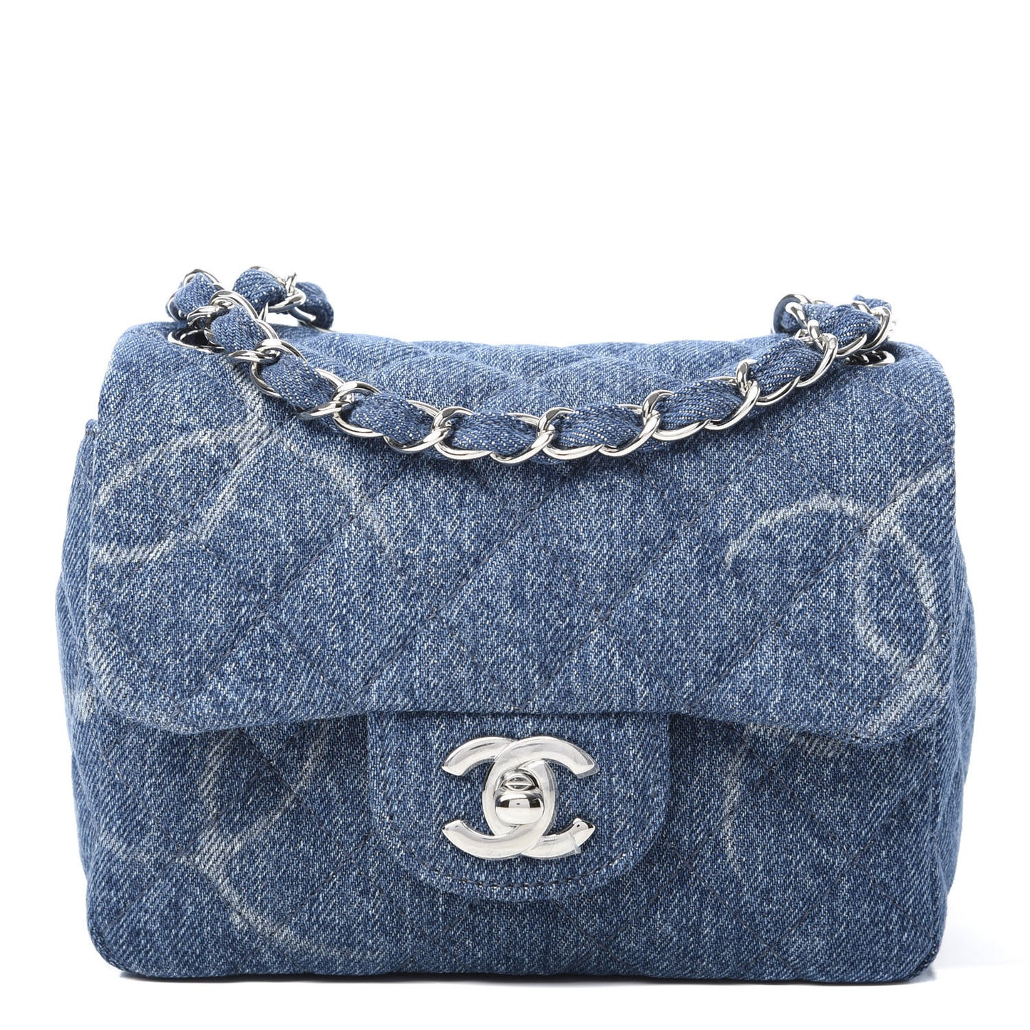 Denim CC Quilted Mini Square Flap Blue