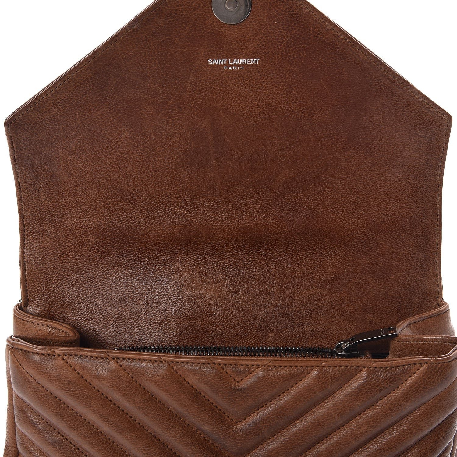 Saint Laurent Calfskin Matelasse Chevron Monogram Medium College Bag Cognac 9 of 20