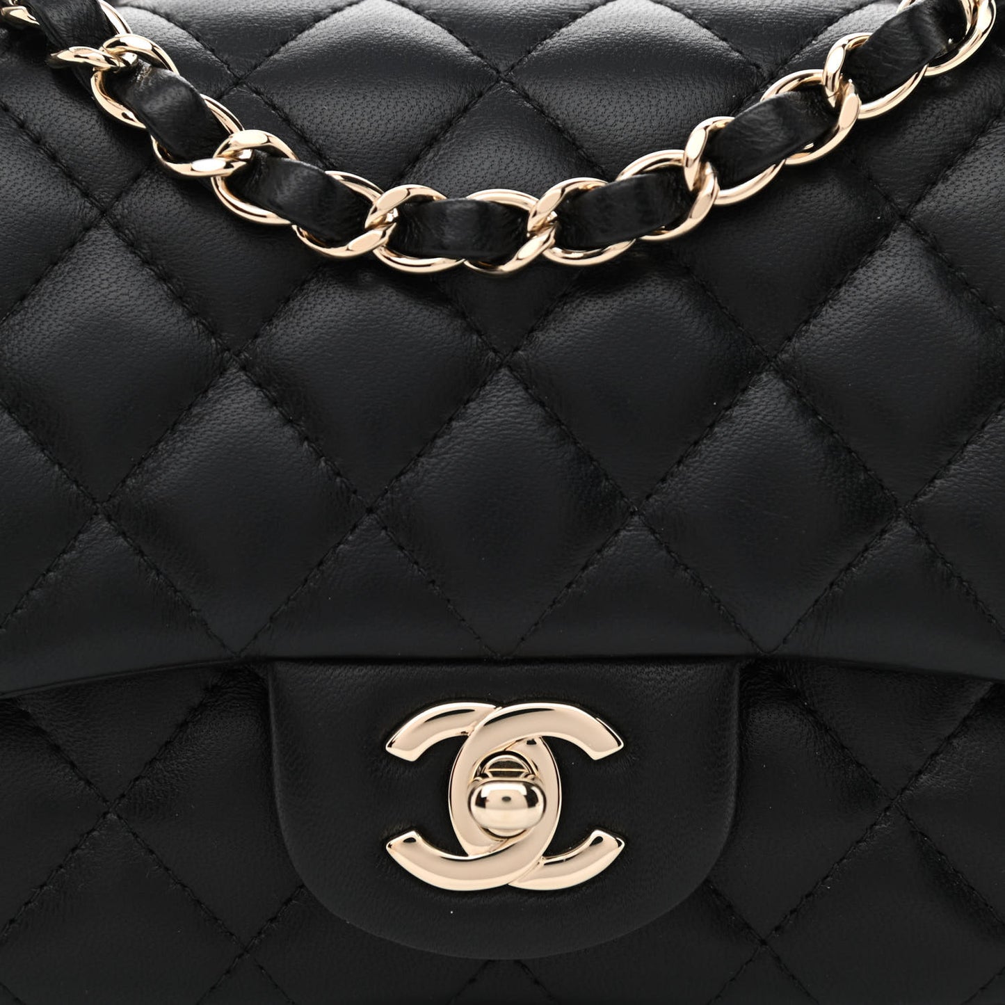 Lambskin Quilted Mini Square Flap Black