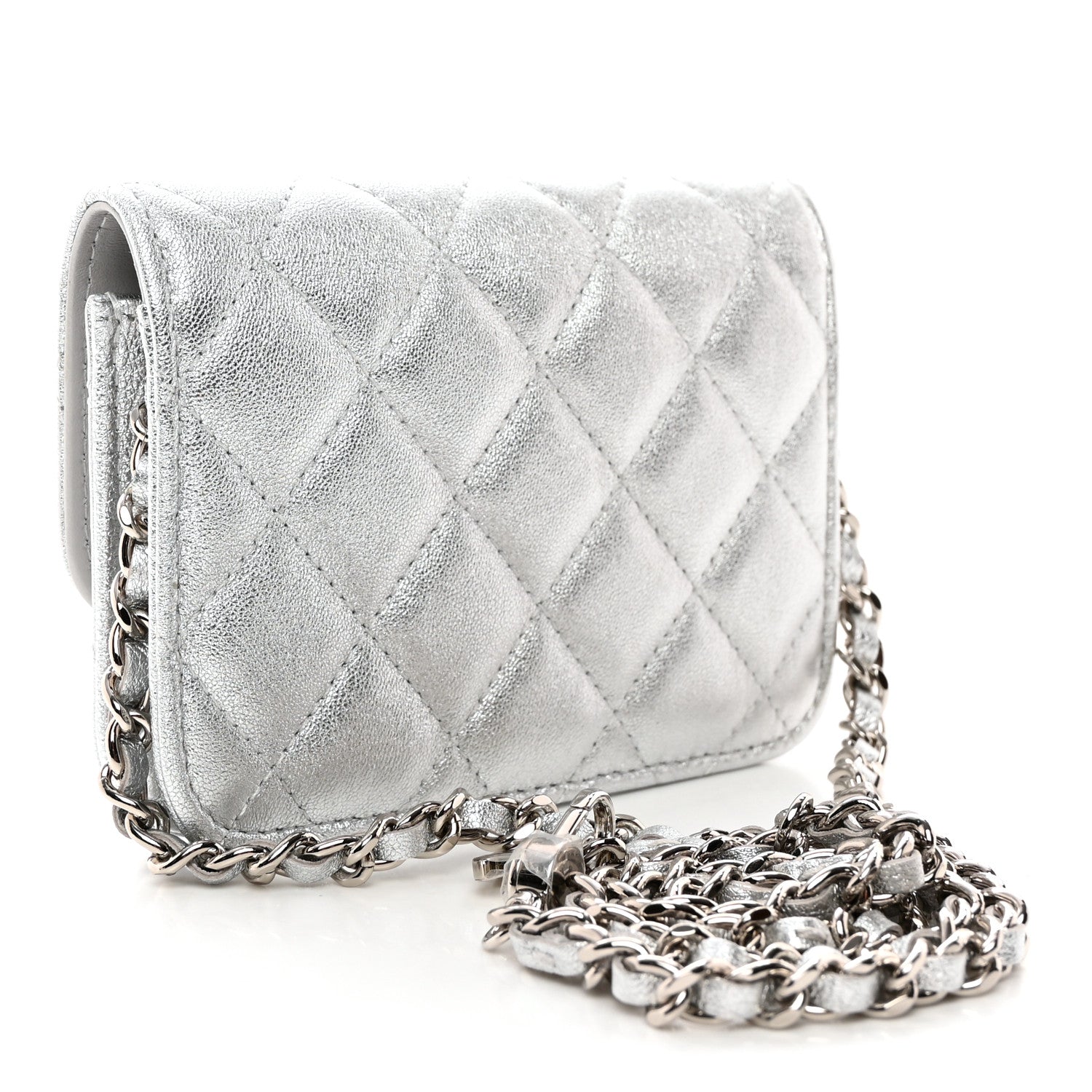 Chanel Metallic Goatskin Quilted Star Flap Waist Belt Bag Silver 3 of 12