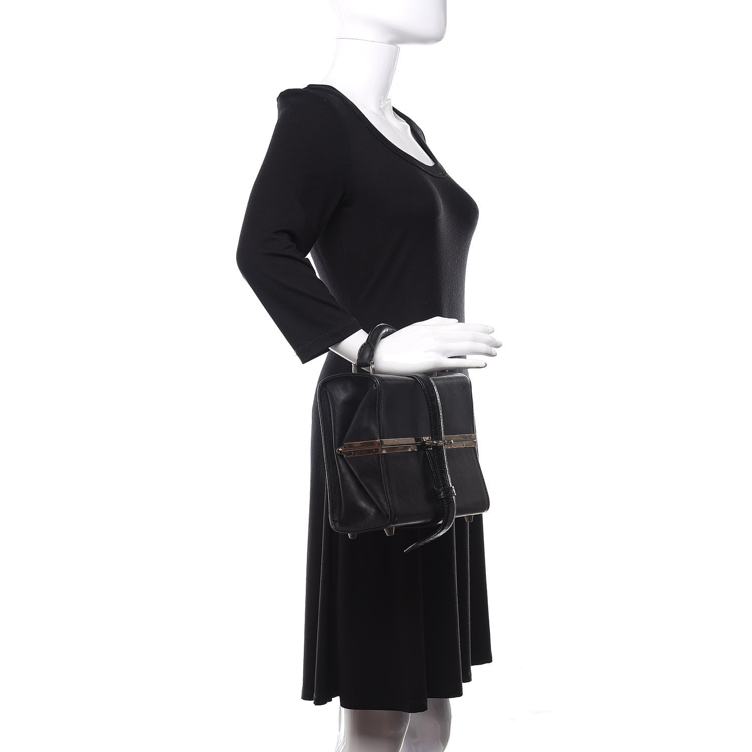 Alexander Wang Calfskin Crocodile Embossed Tai Dopp Kit Bag Black 2 of 16