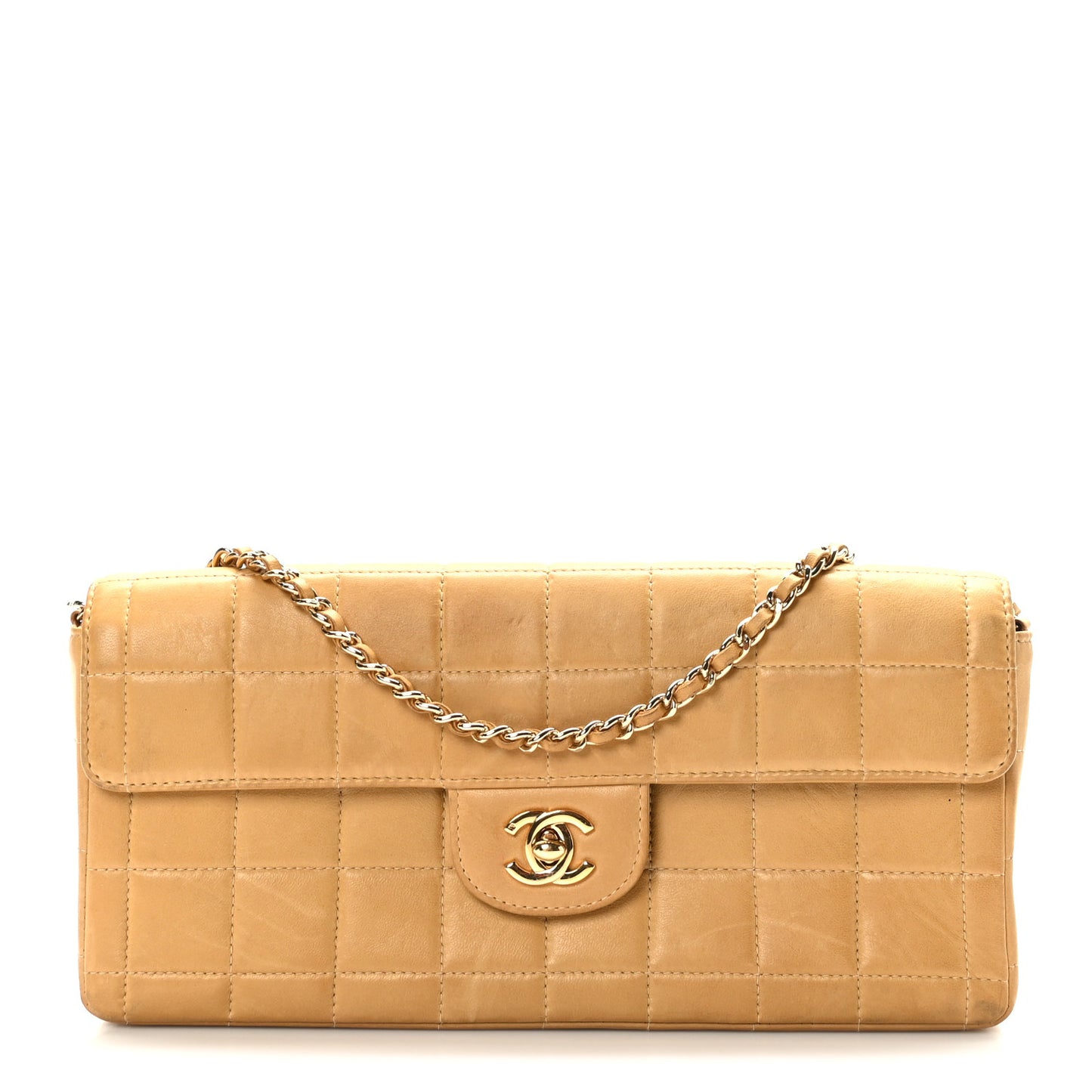 Lambskin East West Chocolate Bar Flap Beige