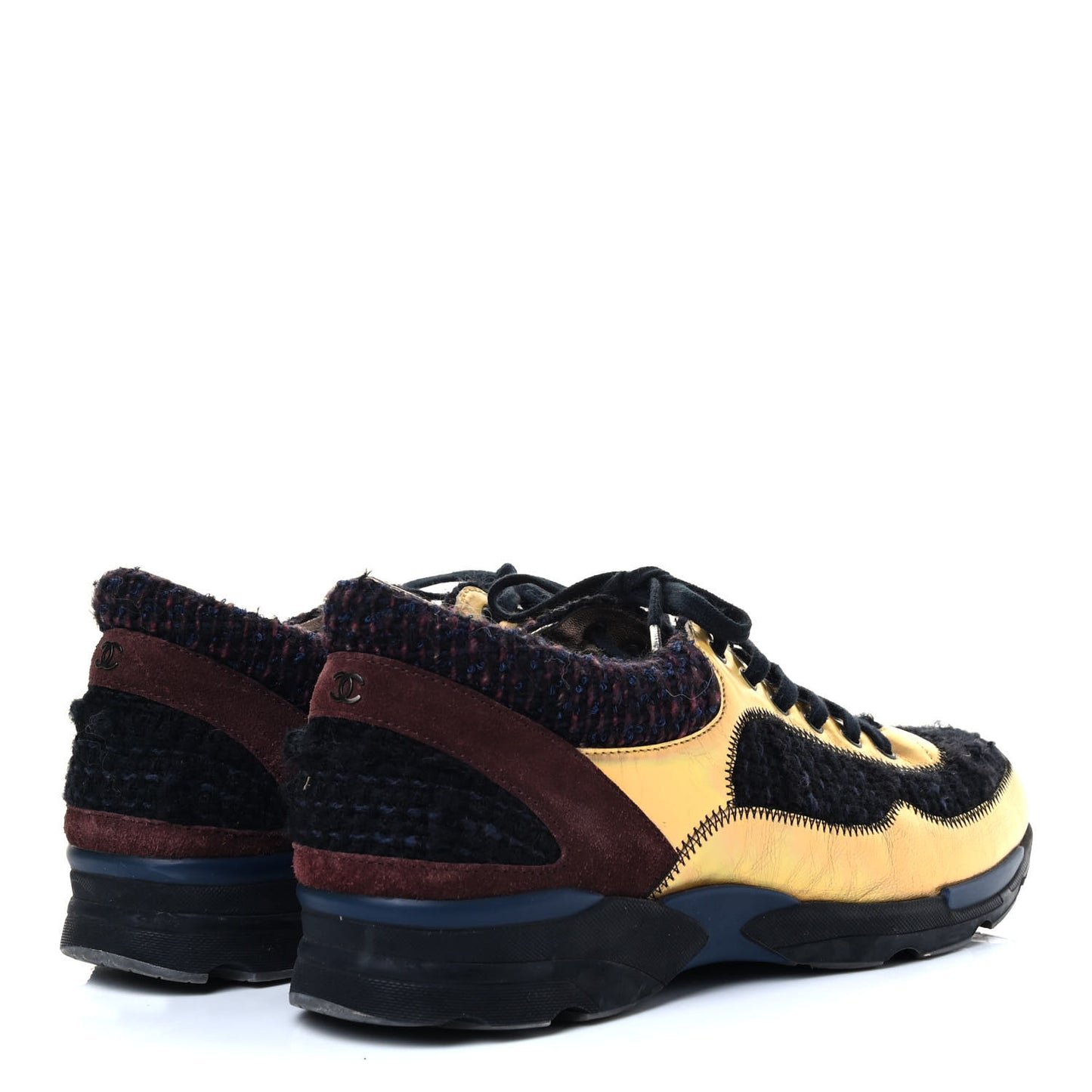 Tweed Lambskin Runway Sneakers 40 Black Multicolor