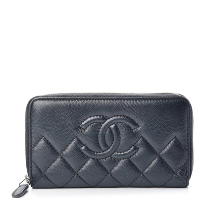 Chanel Metallic Caviar Quilted Medium Maxi CC Zip Around Wallet Black 1 of 9