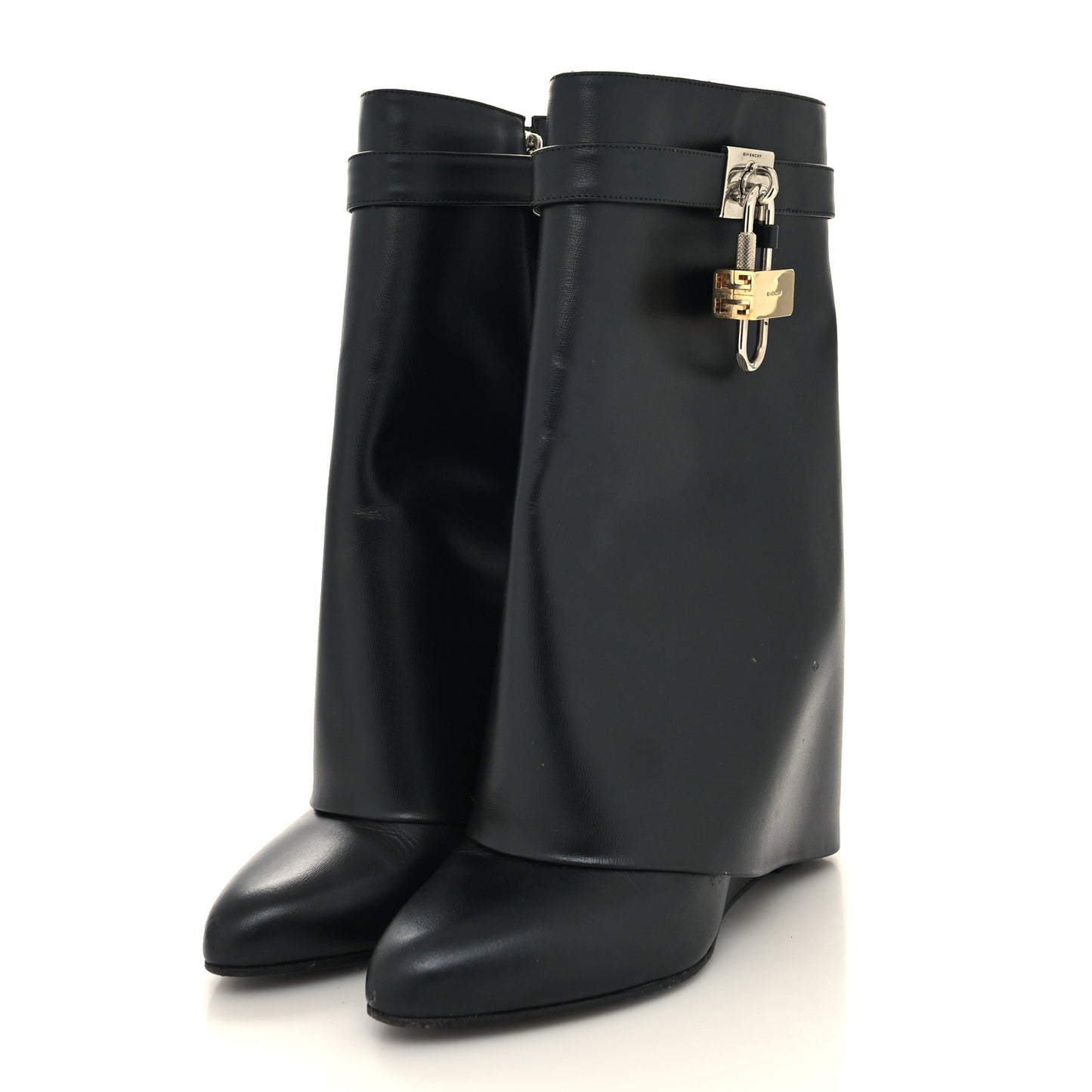 Calfskin Shark Lock Ankle Boots 38.5 Black