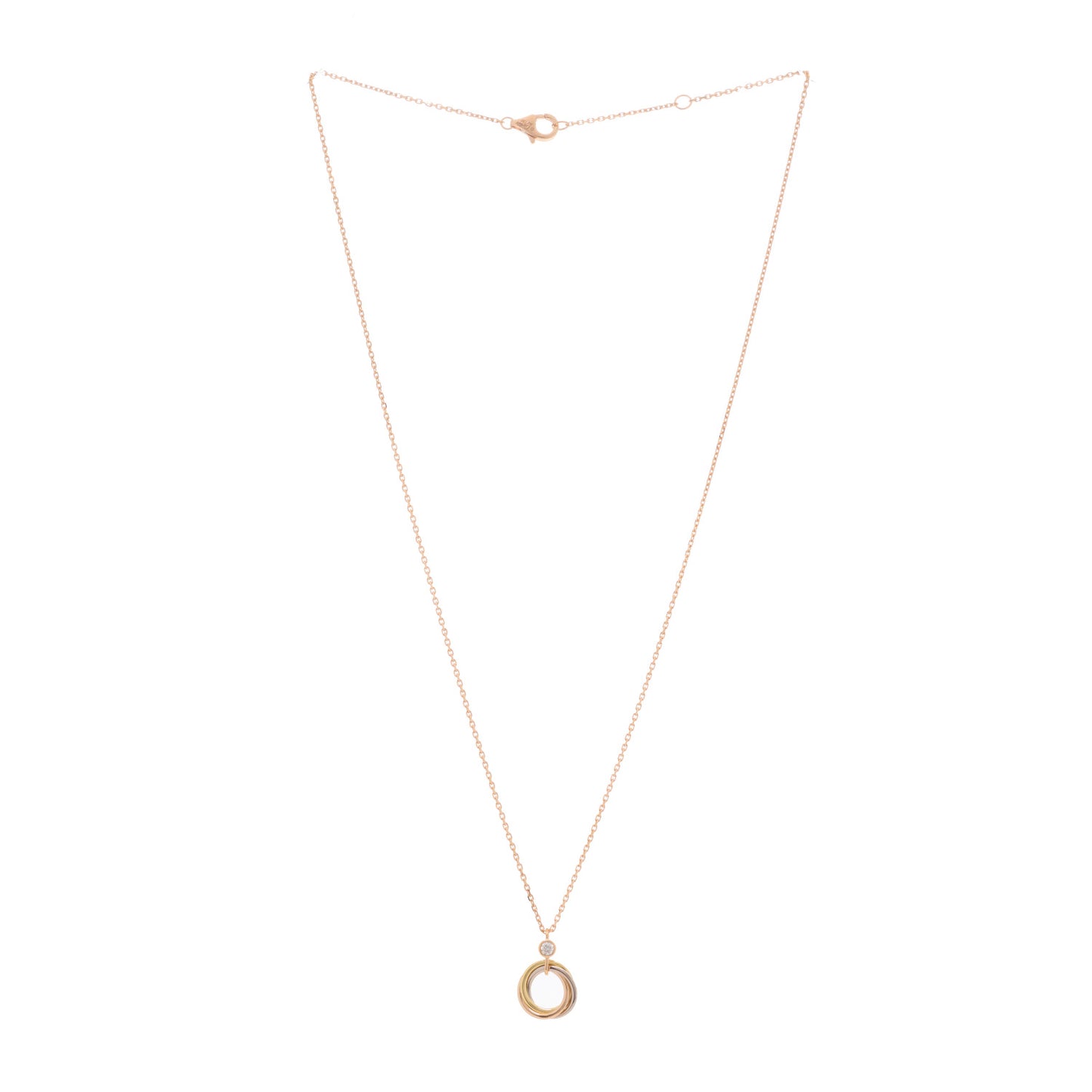 18K Pink Yellow White Gold Diamond Trinity Pendant Necklace