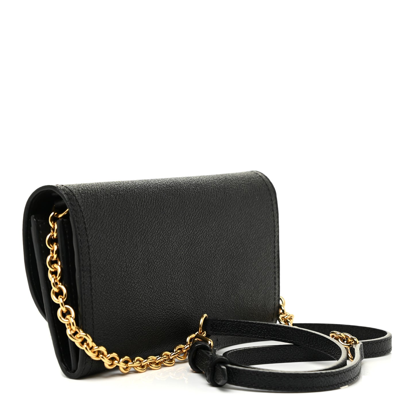 Grainy Calfskin Henley Wallet On Chain Black