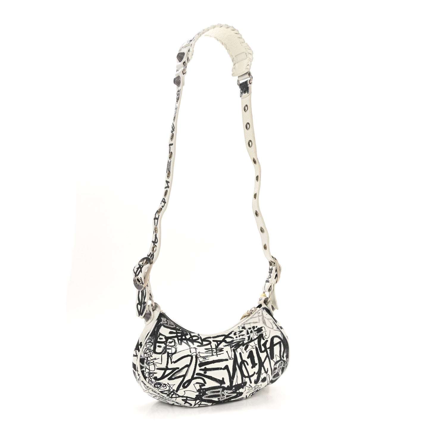 Agneau Arena Graffiti Le Cagole Shoulder Bag XS White Black