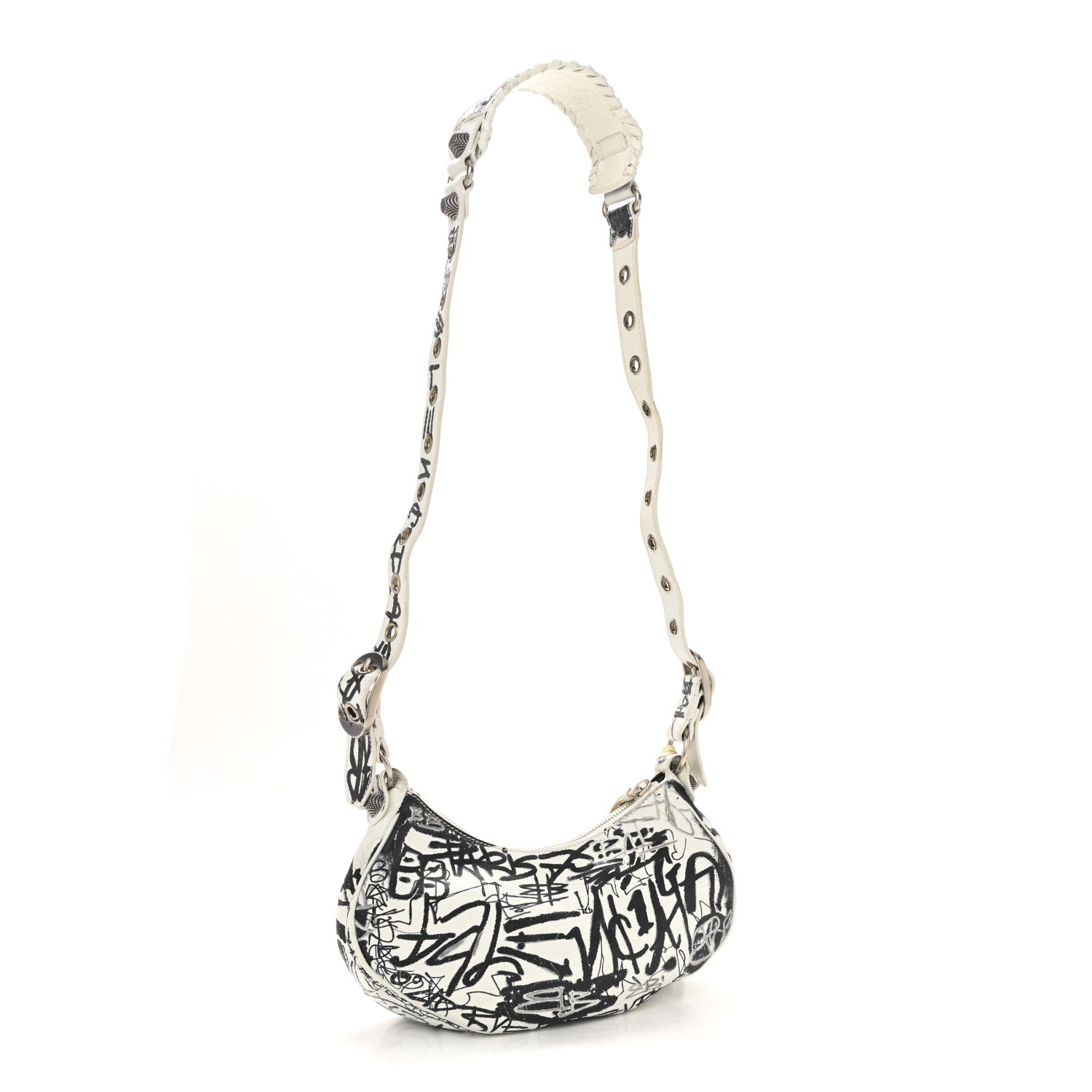 Balenciaga Agneau Arena Graffiti Le Cagole Shoulder Bag XS White Black 4 of 15