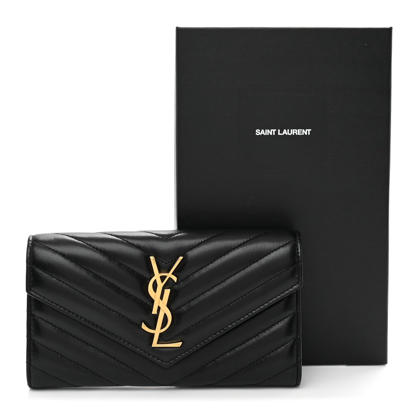 Calfskin Matelasse Chevron Monogram Flap Wallet Black