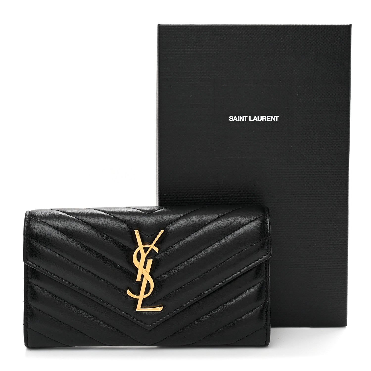 Saint Laurent Calfskin Matelasse Chevron Monogram Flap Wallet Black 7 of 7