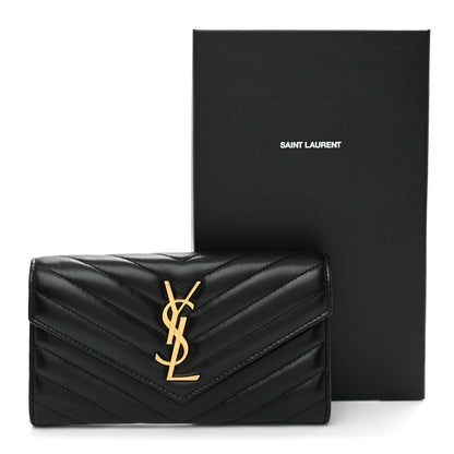 Saint Laurent Calfskin Matelasse Chevron Monogram Flap Wallet Black 7 of 7