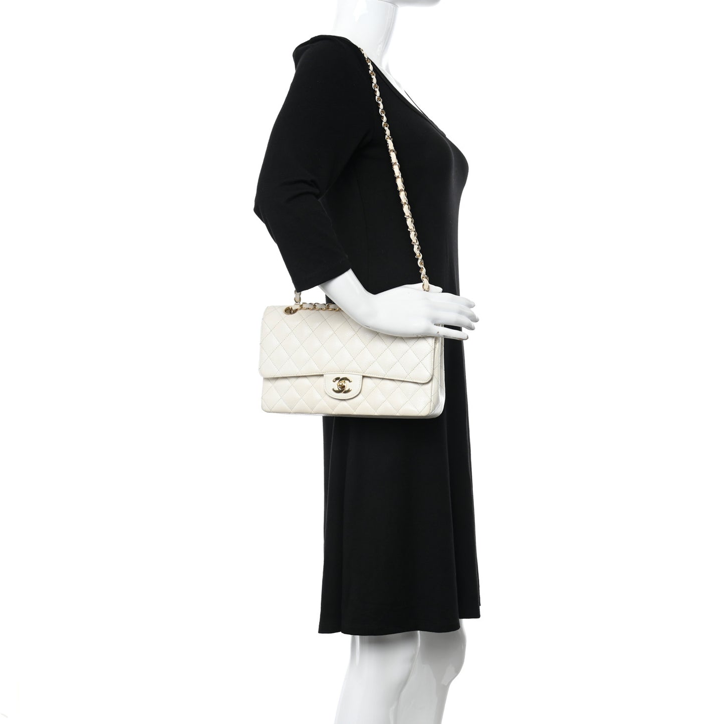 Caviar Quilted Medium Double Flap White