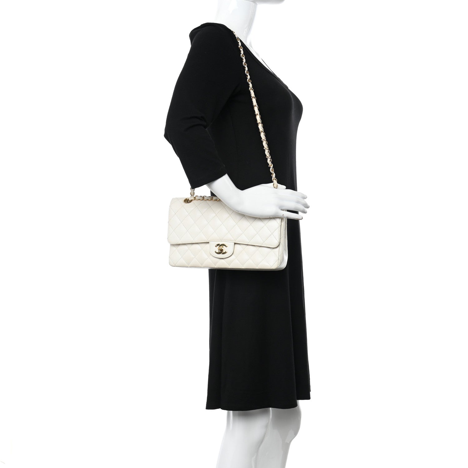Chanel Caviar Quilted Medium Double Flap White 2 of 15