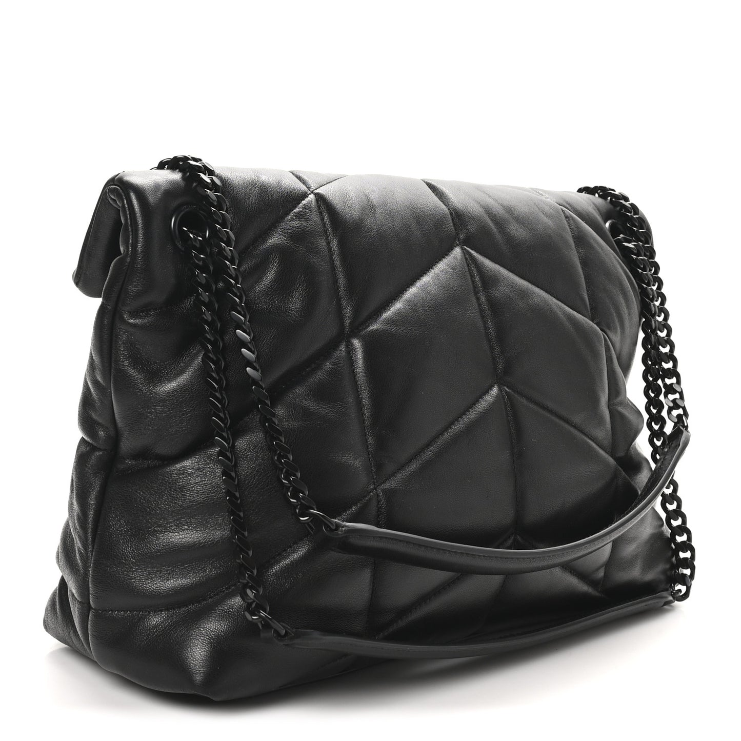 Lambskin Quilted Monogram Monochrome Medium Loulou Puffer Chain Satchel Black