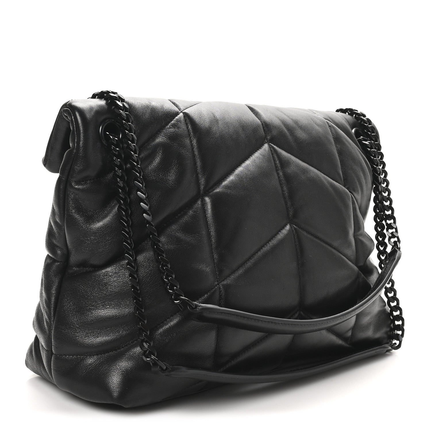 Saint Laurent Lambskin Quilted Monogram Monochrome Medium Loulou Puffer Chain Satchel Black 3 of 10