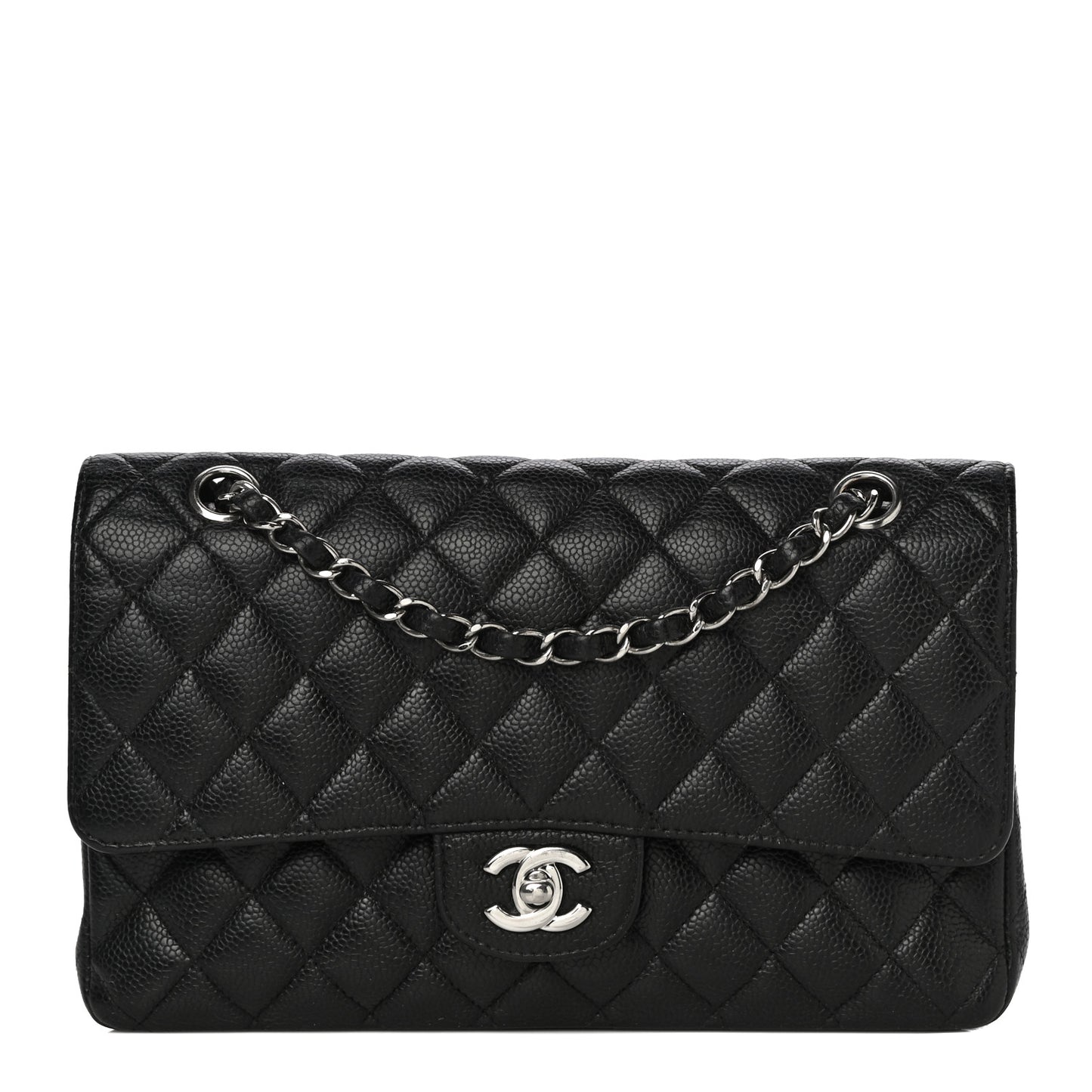 Caviar Quilted Medium Double Flap Black