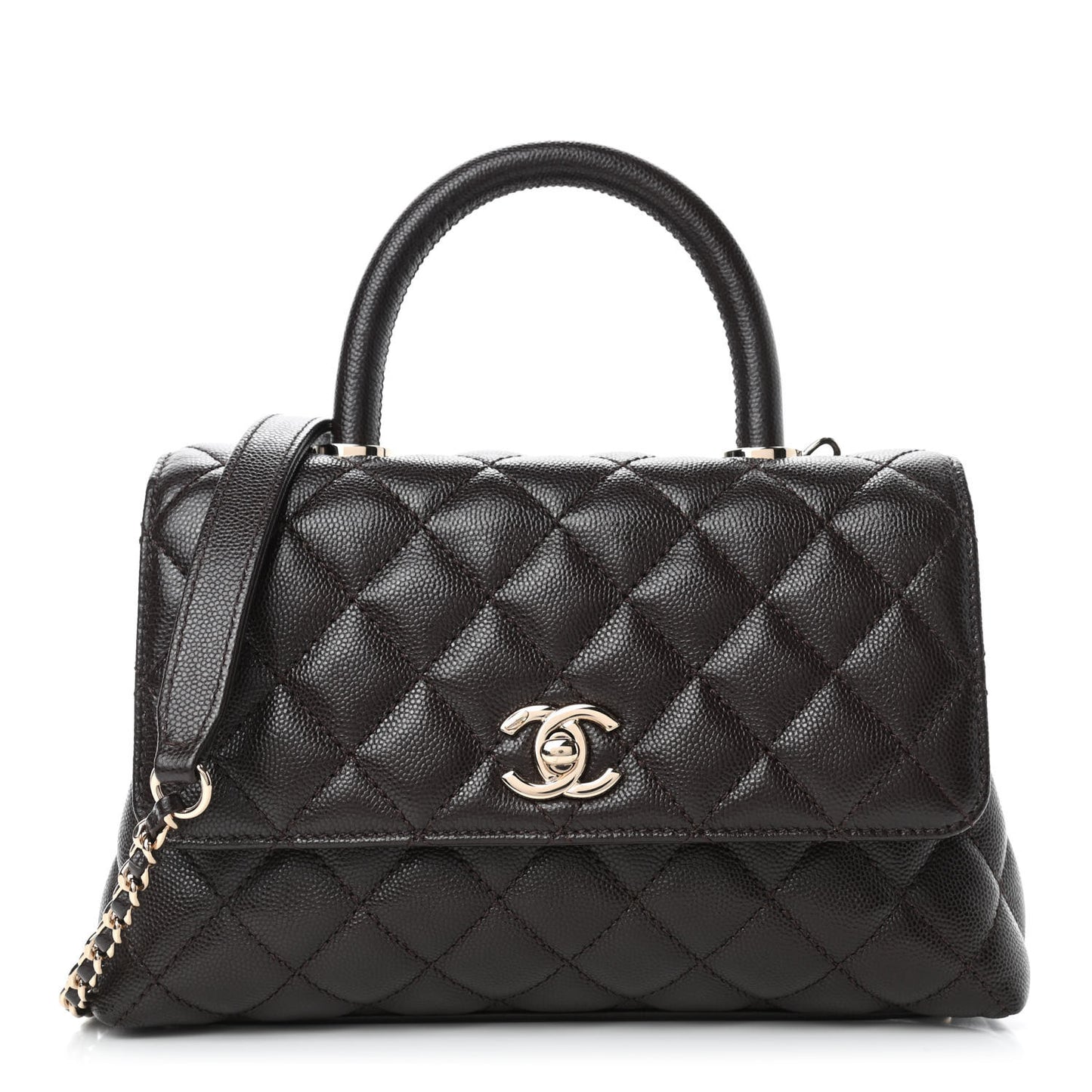 Caviar Quilted Mini Coco Handle Flap Dark Brown