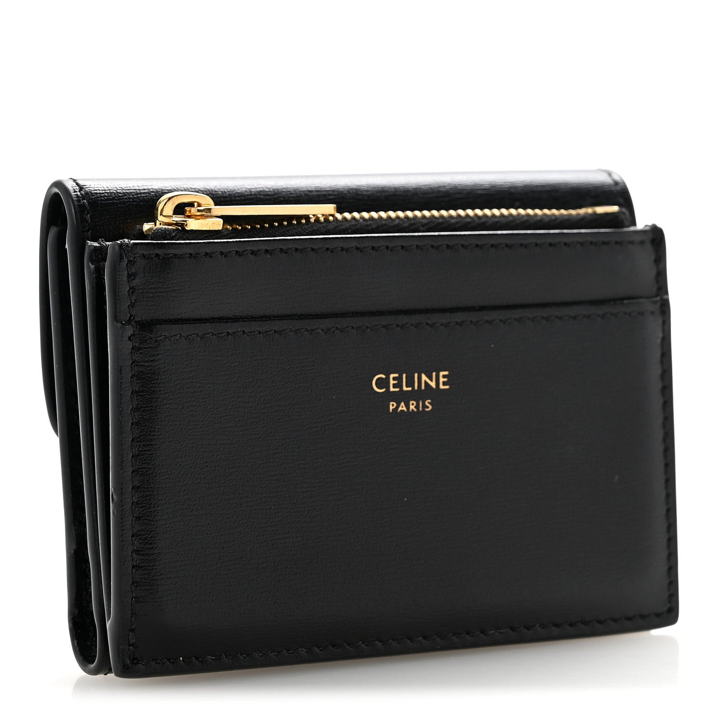 Calfskin Compact Triomphe Wallet With Coin Purse Black