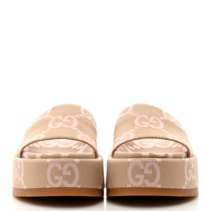 Gucci Monogram Jumbo GG Angelina Platform 55mm Slide Sandals 35.5 Beige Perfect Pink 2 of 9