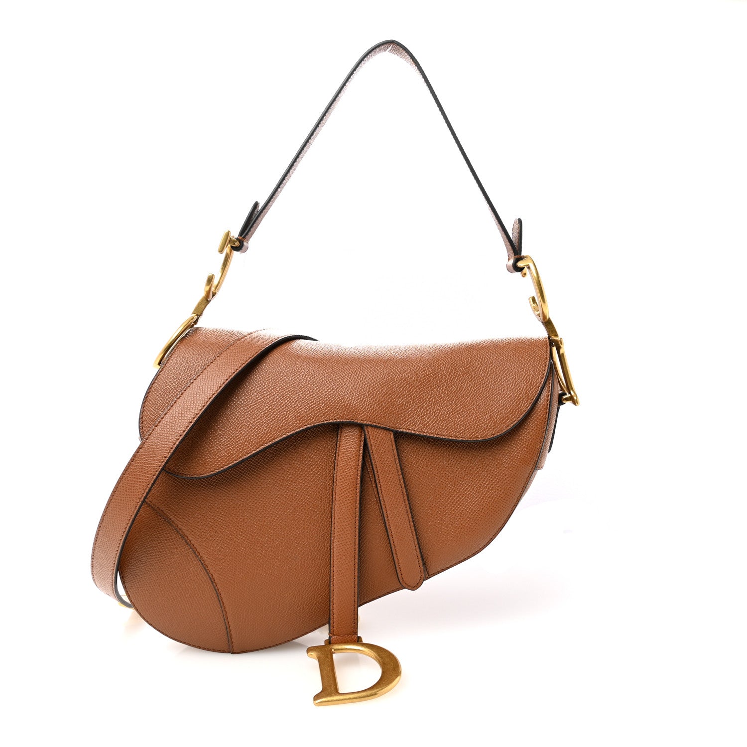 Christian Dior Grained Calfskin Saddle Bag With Strap Camello