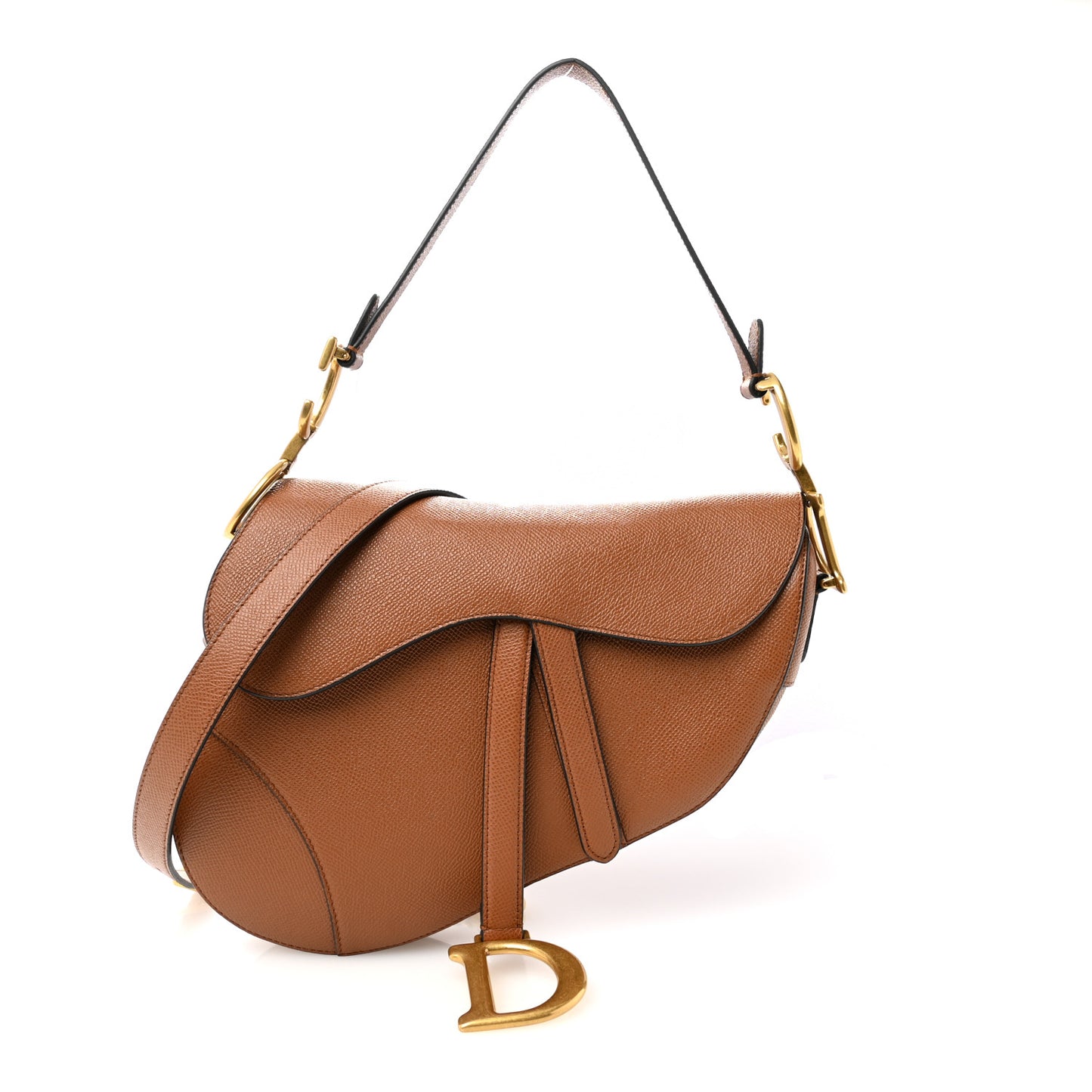 Grained Calfskin Saddle Bag With Strap Camello