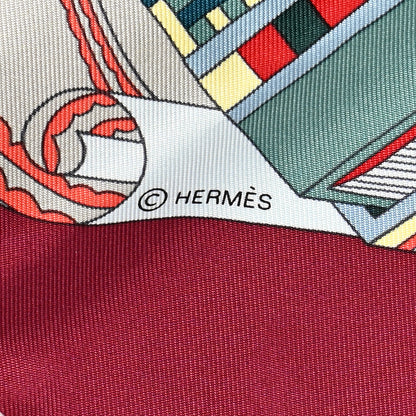 Hermes Silk Les Tresors D Un Artiste Scarf 90 Bordeaux Vert Blue 3 of 4