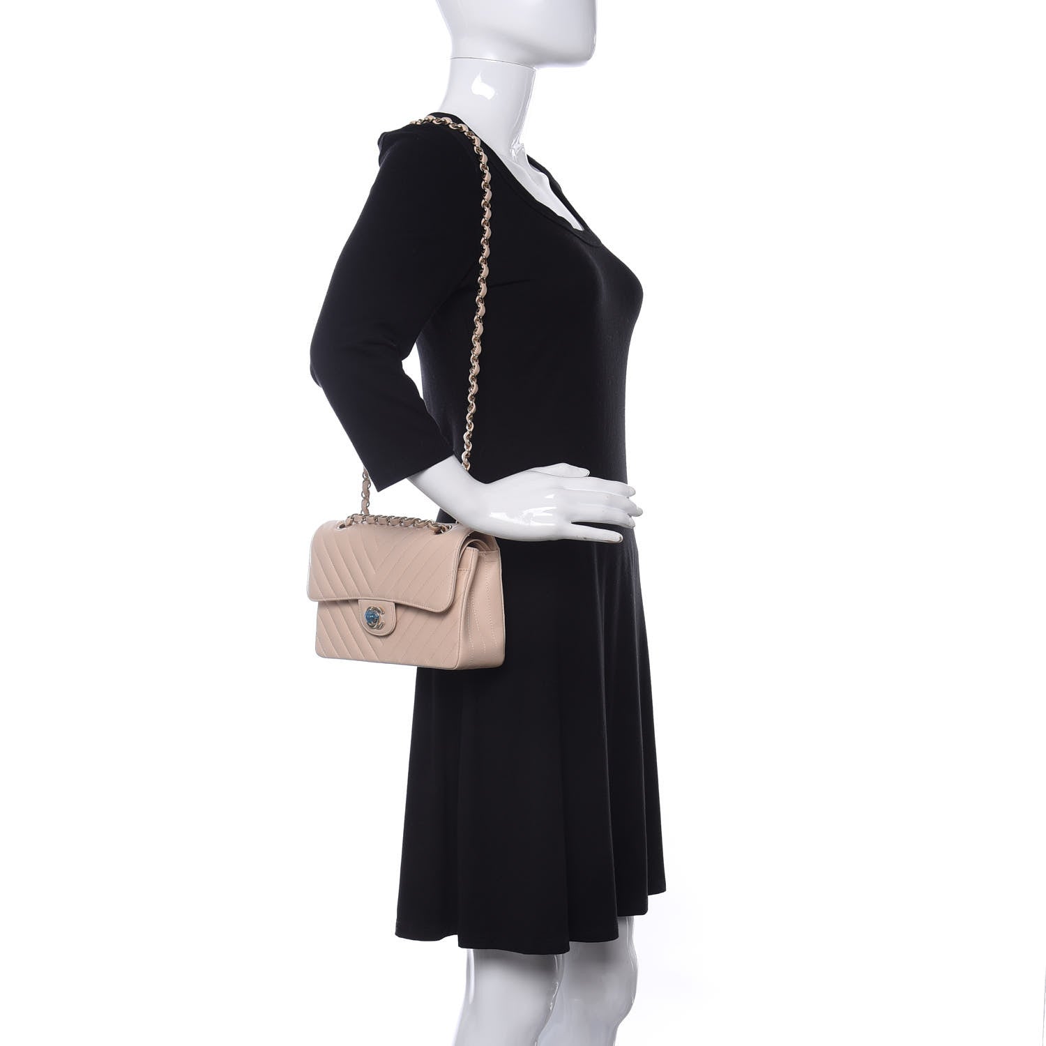 Chanel Caviar Chevron Quilted Small Double Flap Beige 2 of 11