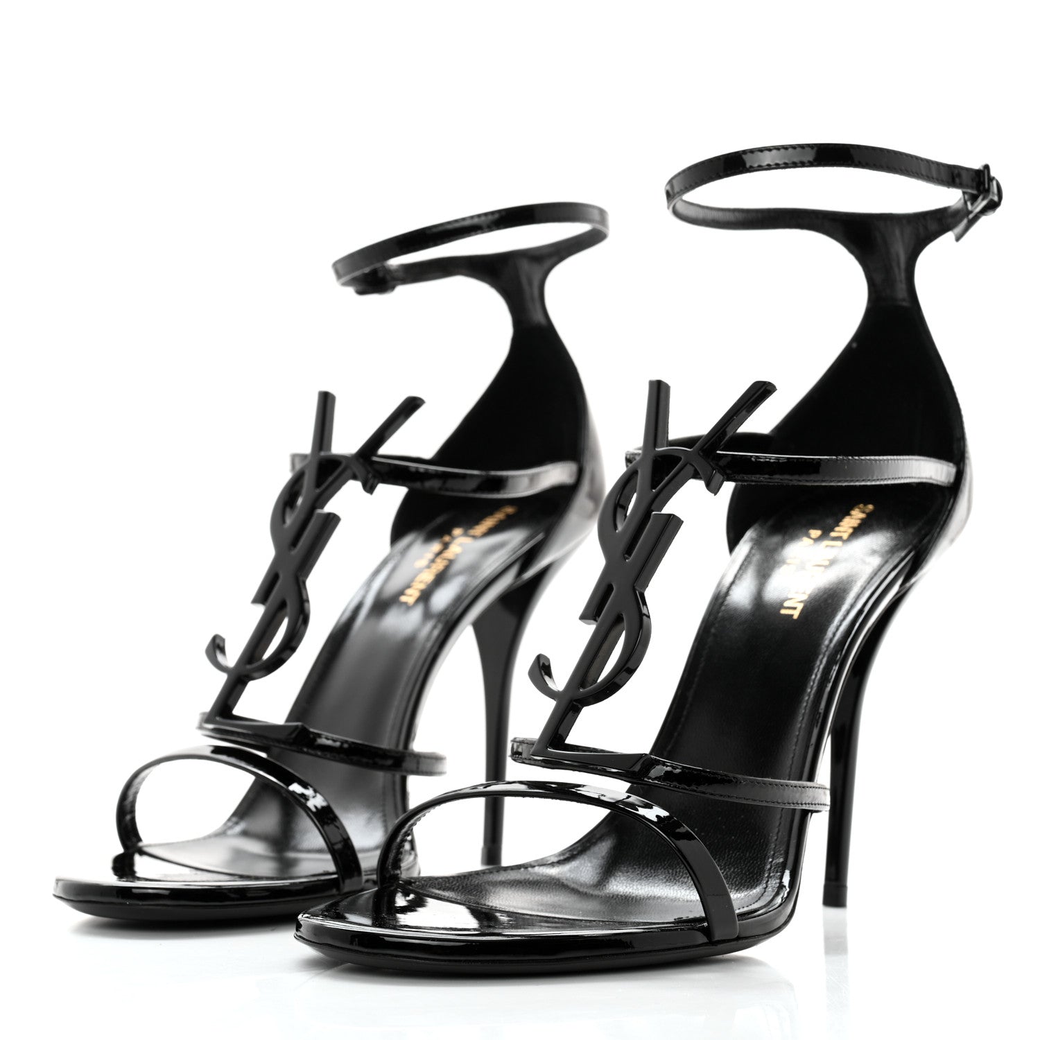Saint Laurent Patent Cassandra 100 Ankle Strap Sandals 40 Black 3 of 11
