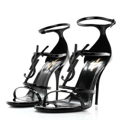 Saint Laurent Patent Cassandra 100 Ankle Strap Sandals 40 Black 3 of 11