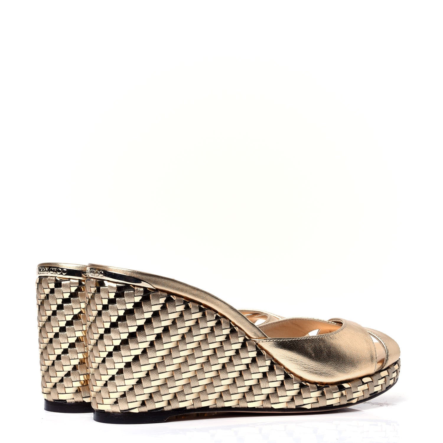 Jimmy Choo Metallic Nappa Woven Almer 80 Wedge Sandals 38 Gold 3 of 6