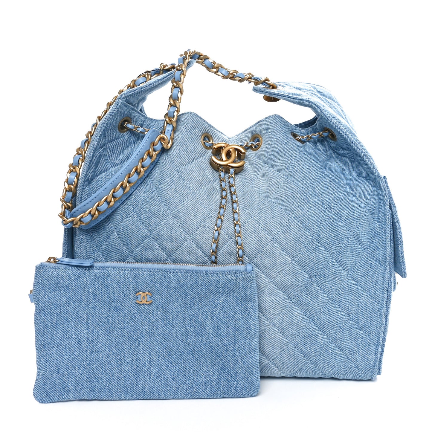 Washed Denim Quilted Medium Chanel 25 Handbag Blue