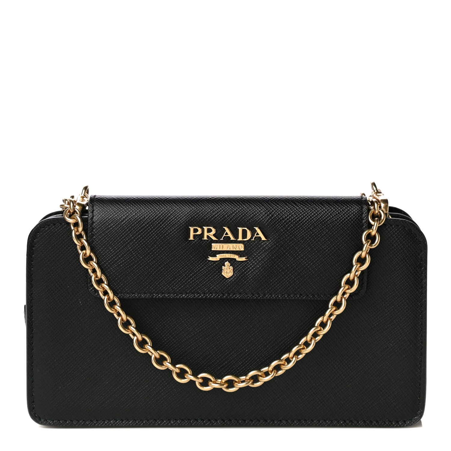 Prada Saffiano Chain Wallet Black 1 of 9