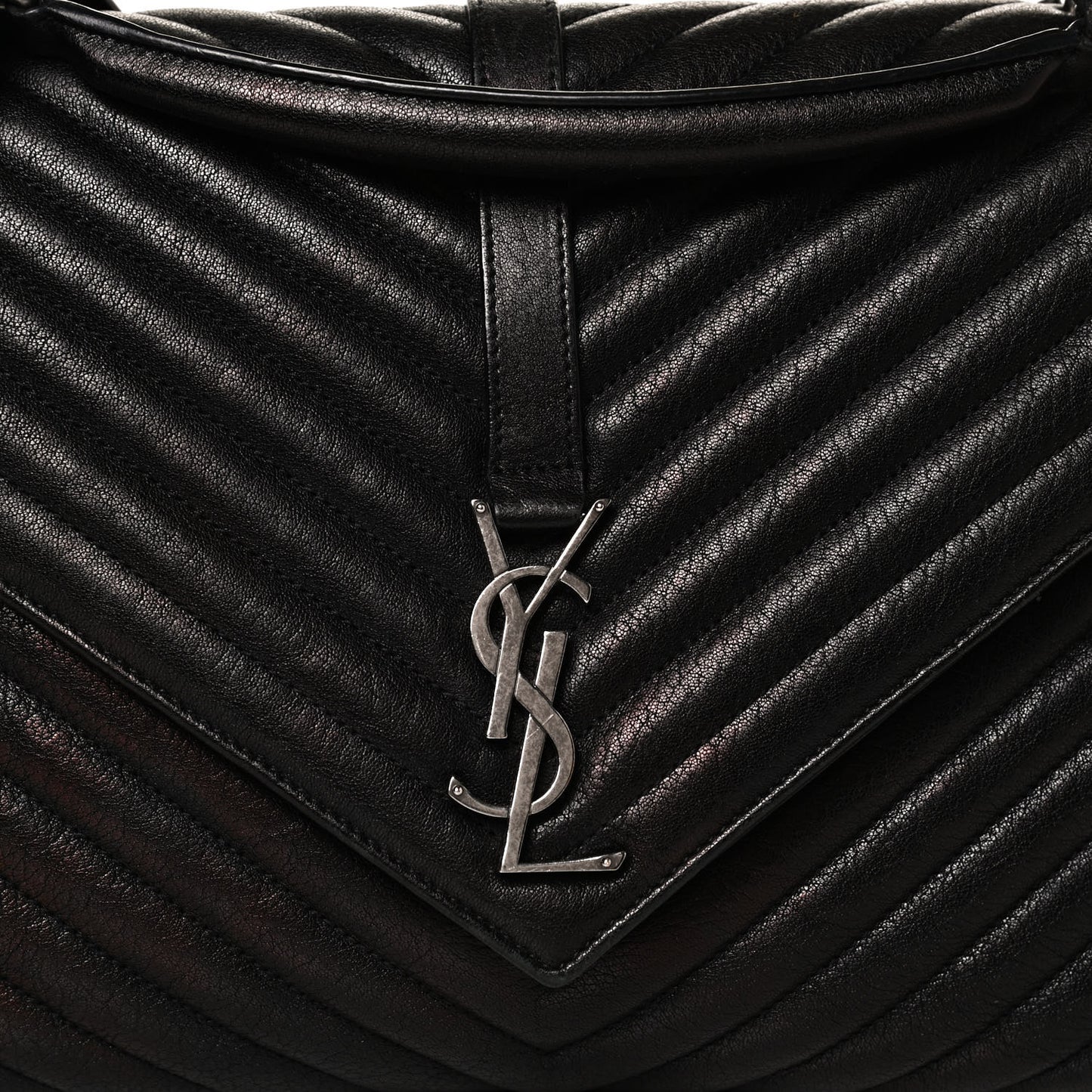 Sheepskin Matelasse Chevron Monogram Large College Satchel Black