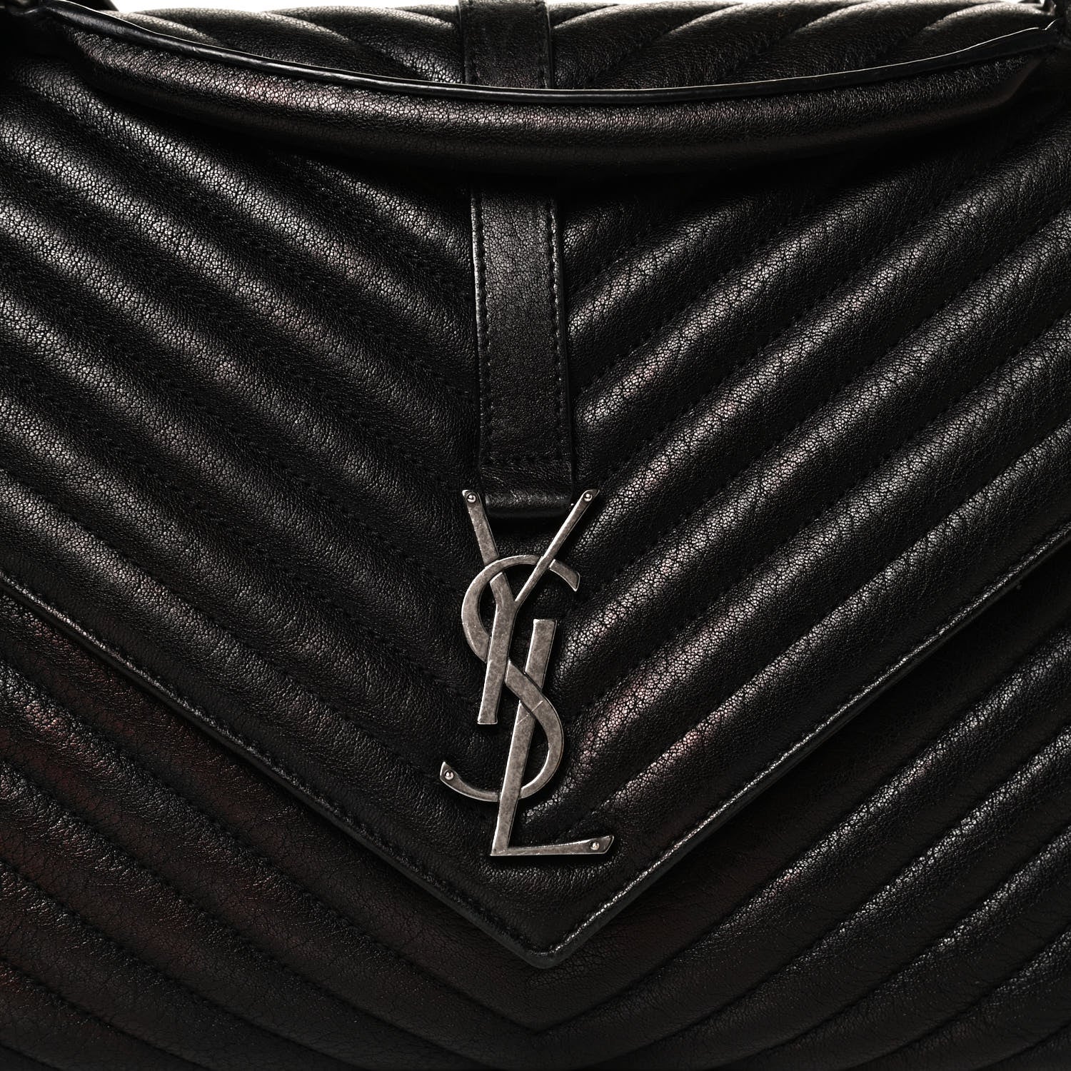 Saint Laurent Sheepskin Matelasse Chevron Monogram Large College Satchel Black 8 of 14