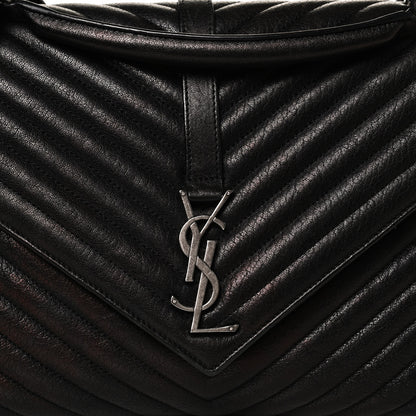 Saint Laurent Sheepskin Matelasse Chevron Monogram Large College Satchel Black 8 of 14