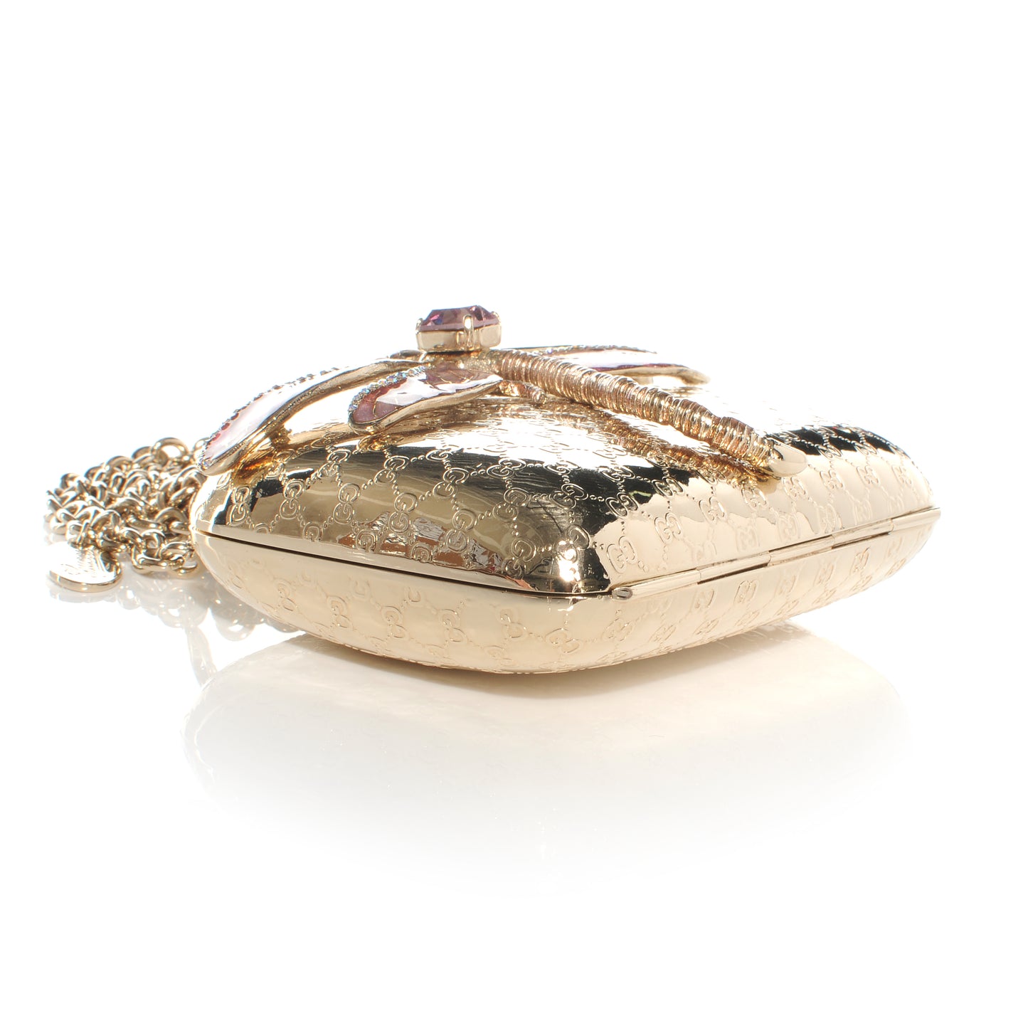 Metal Guccissima Dragonfly Minaudiere Clutch Gold