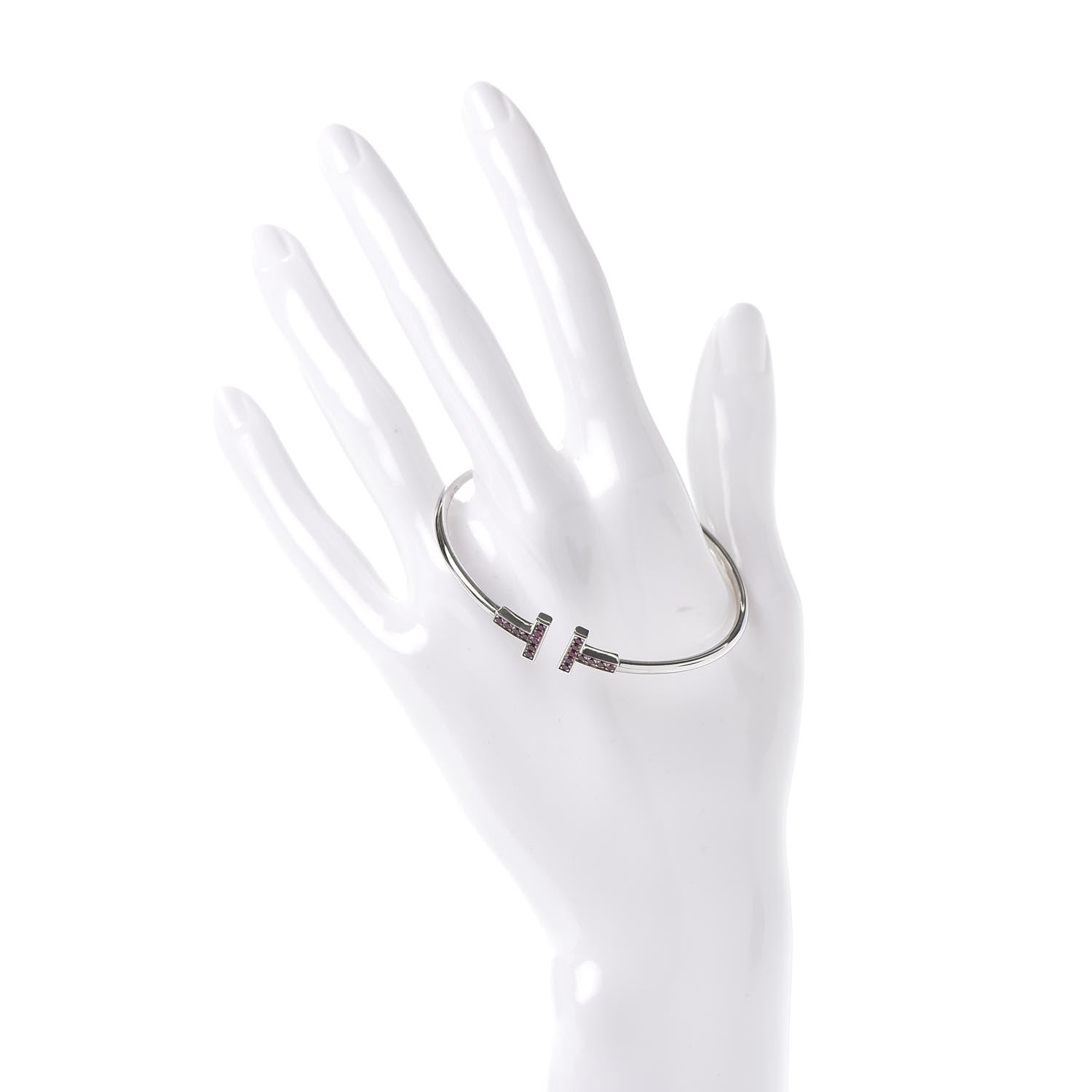 Tiffany 18K White Gold Ruby T Wire Bracelet 3 of 4