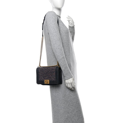 Chanel Tweed Denim Medium Boy Flap Navy Blue 2 of 10